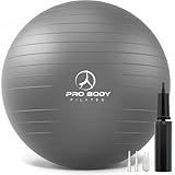 ProBody Pilates Exercise Ball - Professional Grade Anti-Burst Fitness, Balance Ball for Yoga, Birthing, Stability Gym Workout Training and Physical Therapy - Work Out Guide (Purple (No Pump), 55 cm)