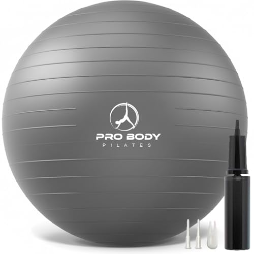 ProBody Pilates Yoga Ball - Fresh Colors Exercise Ball for Stability, Pregnancy, Workout, Physical Therapy & Birthing, Balance Ball Chair (Slate, 55 cm)