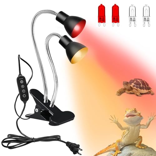 Homnebila Reptile Heat Lamp, UVA UVB Light for Turtle, Bearded Dragon, Basking Light for Bearded Dragon, Dimmable 360°Gooseneck UV Heating Lamp W/ G9 Mini Halogen Bulbs 60W for Tortoise/Snake/Lizard