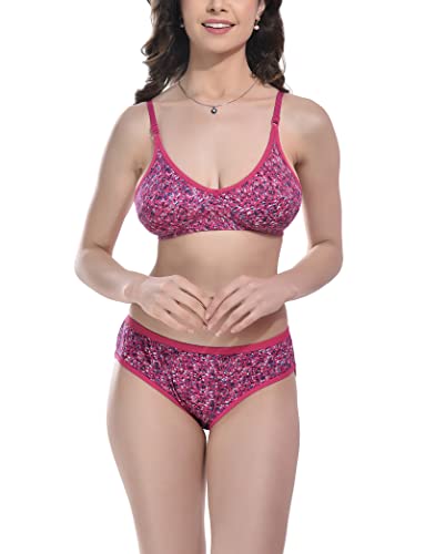 Image of StyFun Women Cotton Blend Floral Print Non-Padded Non-Wired Bra Panty Set Full Coverage Lingerie Set Multicolor See Main Image to Check How Many Sets You Will Get