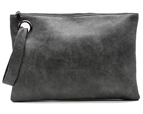 Image of Amaze Women's Oversized Envelope Clutch Purse, Large PU Leather Evening Bag with Wristlet Strap for Wedding & Party