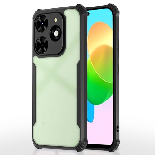 Image of Pikkme Tecno Spark 20C Back Cover | Crystal Clear Transparent Back | Ultra Hyrbid | Full Camera Protection | Raised Edge | Bumper Back Case (Black)