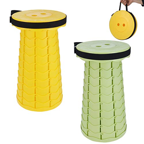 2 Pack Camping Folding Stool Set, Lightweight Portable Adjustable Collapsible Chair for Camp Hiking Fishing Travel Hunting, Retractable Fordable Telescopic Plastic Furniture for Adults(Yellow&Green)