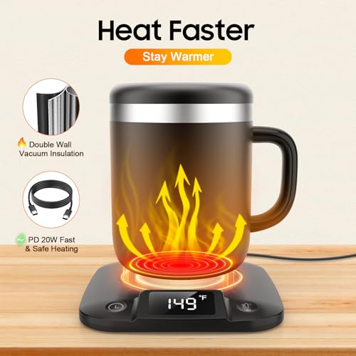 Smart Electric Heated Coffee Mug with Temperature Control, 5 Settings & Display, Auto Shut-Off, Fast Heating Warmer Set with Stainsteel Coffee Mug (17oz-Black) - Image 3