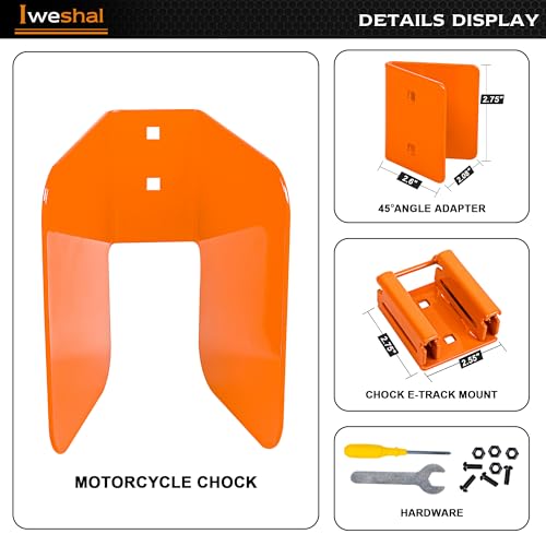 Image of 4 Pack E-Track Motorcycle Wheel Chock, E-Track Wheel Chock for Motorcycle, Bike and Dirt Bike, E-Track Accessories for Trailers, Trucks and Garage (Orange)