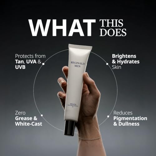 Image of Reginald Men SPF 50+ PA++++ Sunscreen (100g) | In-Vivo Tested | Broad Spectrum UVA /UVB Protection | Brightening & Hydrating | Lightweight, Oil-Free & Non-Sticky | Daily Sun Protection for Men (Pack of 2,50g x 2)