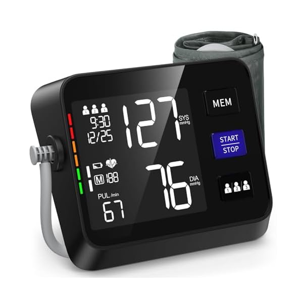 Automatic Blood Pressure Monitor Upper Arm with Large LCD Backlit Display, Accurate Digital BP Monitor with Adjustable Cuff 8.7″-16.5″, 3×199 Sets Memory, Include Batteries and Type C Cable
