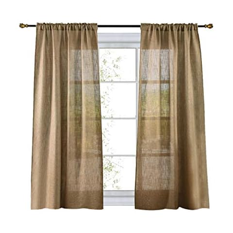 Valea Home Soft Burlap Natural Tan Rod Pocket Window Curtain Panels for Living Room, 37 inches x 63 inches, 1 Panel Cover