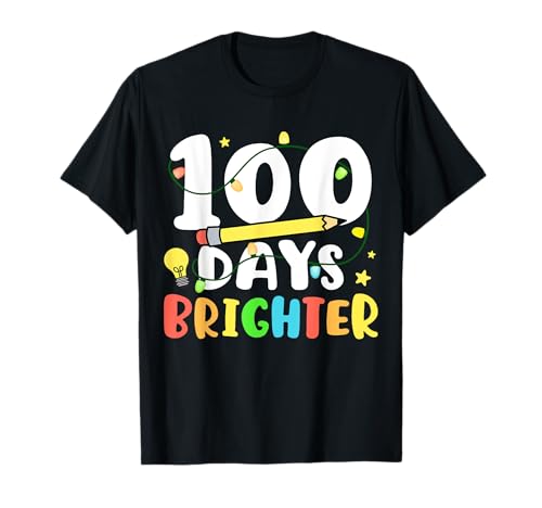 100 Days Brighter Happy 100th Day of School Teacher Kids T-Shirt