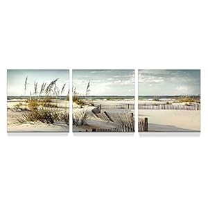 Beach Canvas Wall Art Decor: 3 Pieces Bedroom Coastal Picture Seaside Pathway Artwork Seascape Fence Painting Print for Bathroom (12x12) Beach Canvas Wall Art Decor 3 Pieces Bedroom Coastal Picture Seaside Pathway Artwork Seascape Fence Painting Print for Bathroom 12×12
