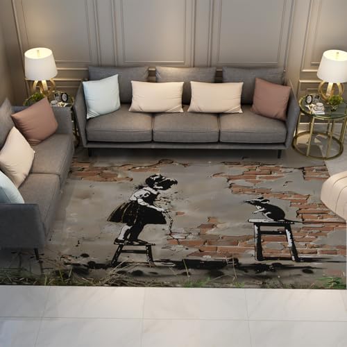 Tapis de quartier pour salon et chambre motif fille art urbain