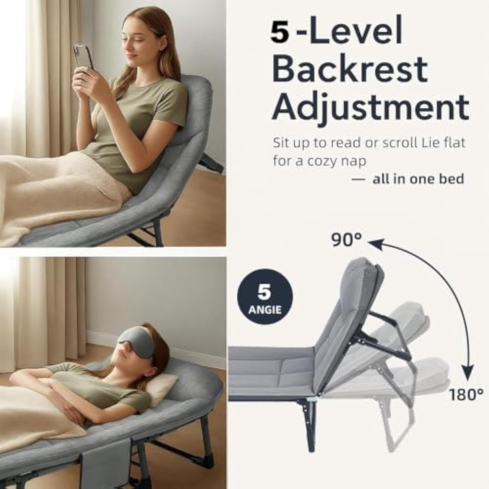 Premium 5-Level Adjustable Folding Lounge Bed