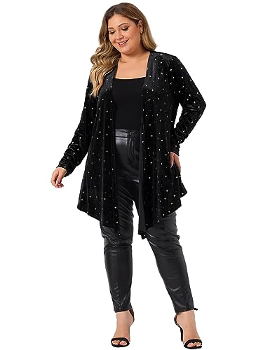 Agnes Orinda Women's Plus Size Cardigans Open Front Draped Shiny Party Velvet Cardigan3