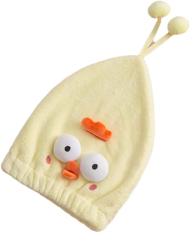 Microfiber Hair Drying Towels, Cute Cartoon Absorbent Hair Turban Towel Quick Drying Shower Cap Head Wrap for Girls Women (Yellow Chicken)