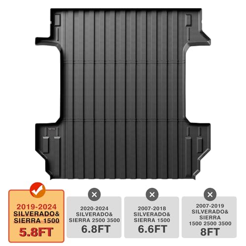 Image of TripleAliners Truck Mat Compatible with 2019-2026 Chevy Silverado /GMC Sierra 1500 5.8FT Accessories, Truck Bed Mat Heavy Duty Custom Fit All Weather Protection TPE Pickup Liner