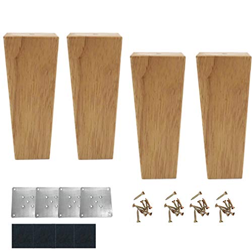 Pieds de Canapé En Chêne,Pieds de Meubles En Bois,Pieds de Table Carrés,pour Pieds de d'Armoires de Cuisine,Commode,Table Basse, Lit,avec Accessoires,Couleur Bois,4 Pièces(10cm/3.9in)
