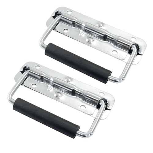 Image of Spring Loaded Handle, 120mm / 4.7 Inch Heavy Duty Folding Handle with Durable Rubber Grip for Toolboxes, Cabinets, Easy to Install, 2Pcs