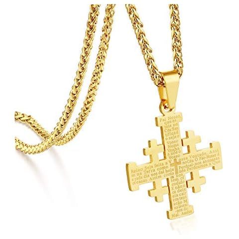 COTTVOTT Stainless Steel Jerusalem Crusaders Cross Pendant Necklaces Women Men Medieval Jewelry (Gold Color) Cover