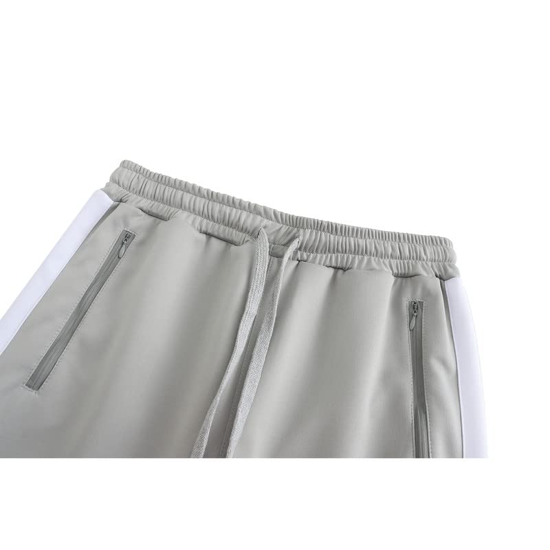 Męski dres na co dzień, kontrastowe paski, zamek błyskawiczny, spodnie sportowe, spodnie do biegania, na siłownię, odzież sportowa, 2-częściowy, z kieszeniami na zamek błyskawiczny, szary, S