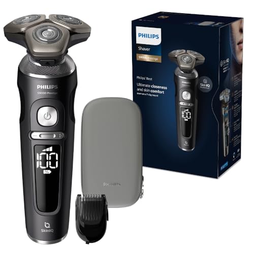 Philips Shaver Series 9000 Prestige Wet & Dry Electric Shaver with SkinIQ Technology, NanoTech Dual Precision Blades, Hydro SkinGlide Coating and Ultraflex Suspension System, Black, SP9830/26