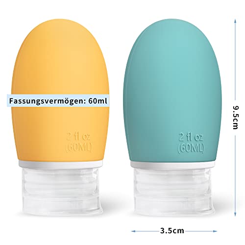 Opret 3 Stück Silikon Reiseflaschen Set, 60ml Auslaufsicher Nachfüllbare Portable Reise Container für Shampoo Creme Spülung, BPA-frei und TSA-geprüft