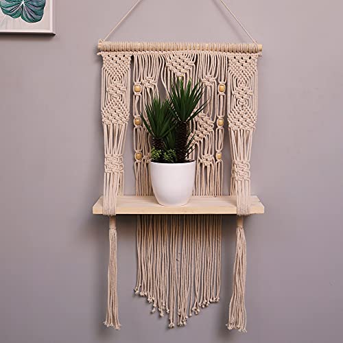Image of Homesake Macrame Bohemian Wall Hanging Shelf-Ideal Plant Storage with Window Plant Hanger (White)