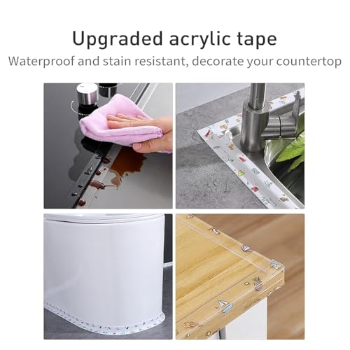 Image of SHOPOLIFE Sink Oil Proof Caulk Tape Strip PVC Self Adhesive Caulking Sealing Tape for Kitchen Sink Platform Toilet, 3.2m*3.8cm (Multicolor)