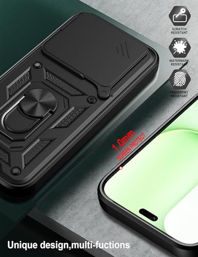 Image of Casodon Shockproof Back Case Cover for Honor 600 Lite 5G, Shockproof Honor 600 Lite Back Cover, Ring Case with Kickstand and Camera Protection Shutter - Black