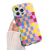 branple Compatible with iPhone 14 Pro Max Case, Cute Wave Curly Colorful Checkerboard Plaid Phone Case for Women/Men, Soft TPU Shockproof Protection Case Designed for iPhone 14 Pro Max (Colorful 2)