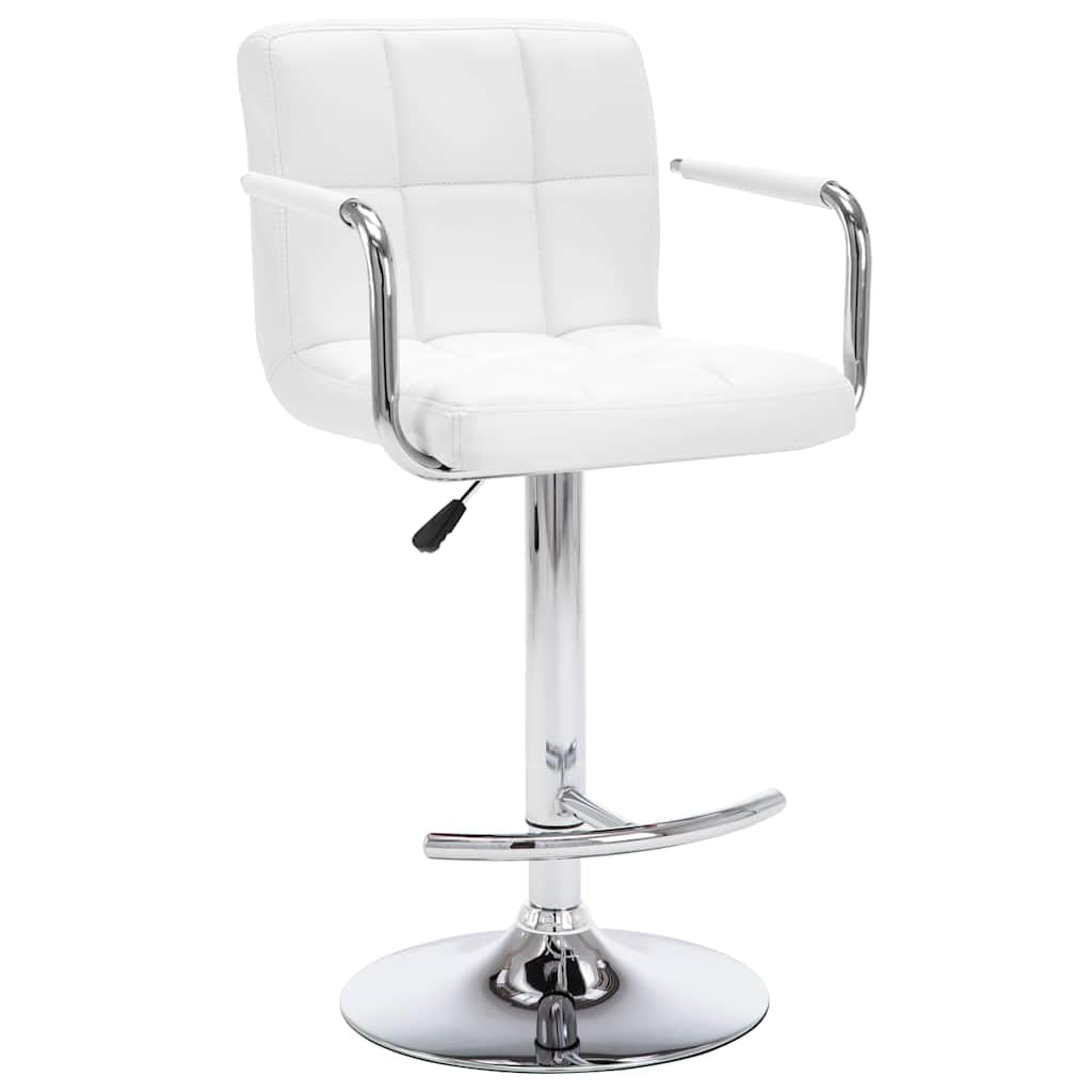 Taburete de bar de piel sintética blanca con respaldo y reposabrazos, altura regulable, giratorio, con reposapiés, estructura de acero resistente, diseño moderno para cocina, comedor, mostrador