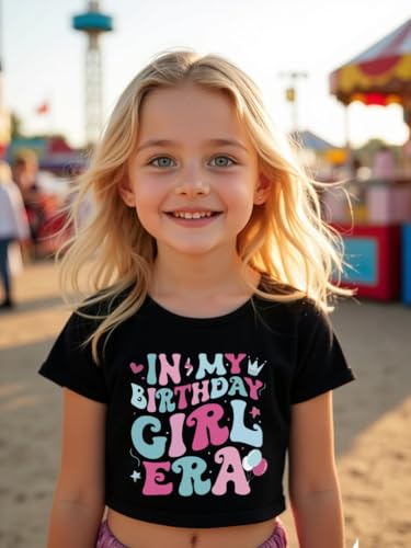 Little Girls Short Sleeve Crop Top Birthday Tshirts Cute Prints for Teen Girls Summer T-Shirt 6-14Years3