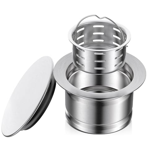 BOTEMY 3-1/2 Inch Extended Garbage Disposal Flange with Deep Strainer and Sink Stopper Flat Cover Kitchen Sink Flange Kit (Brushed)
