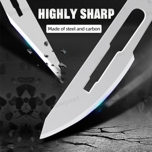 Swpeet 73Pcs 6 Styles #18#20#21#22#23#24#25 Scalpel Blades Surgical Grade Blades with #4 Scalpel Knife Handle Assortment Kit, Biology Lab Knives for Biology Lab Anatomy, Practicing Cutting - Thumbnail 6