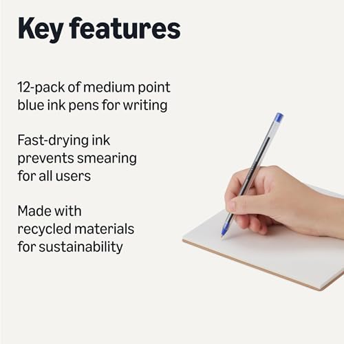 Image of Amazon Basics Ballpoint Pens, Medium Point 1.0mm, Blue Ink, 12-Pack