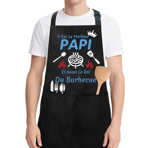 ZKIUOA Cadeau Papy Noel Idée Cadeau Original Tablier Homme Cadeau Fête Des Papy Cadeaux Fete Des Grand Peres Cadeaux Papi Anniversaire Retraite Pour Grand Père Bretelles Ceinture Réglables Noir