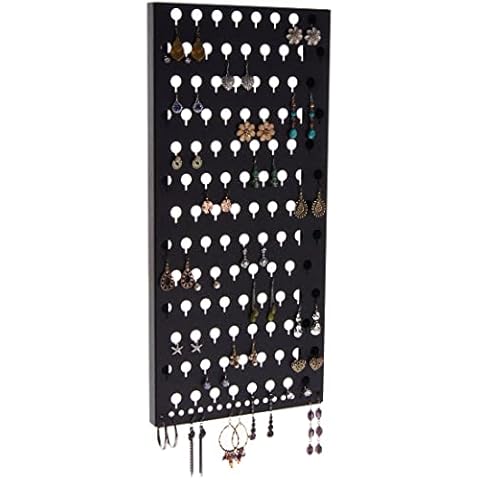 Angelynn's Wall Mounted Earring Holder Organizer for Stud Dangle Pierced Earrings, Hanging Closet Jewelry Storage Rack, Michelle Black Cover