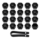 EUQWOSDD 20 Pack 19mm Black Wheel Lug Nut Covers, Hexagonal Wheel Bolt Caps with Removal Tool, Universal Car Wheel Nut Protectors for Most Cars Trucks SUVs