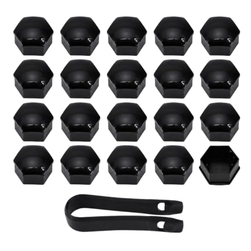 EUQWOSDD 20 Pack 19mm Black Wheel Lug Nut Covers, Hexagonal Wheel Bolt Caps with Removal Tool, Universal Car Wheel Nut Protectors for Most Cars Trucks SUVs