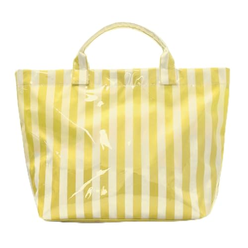 Image of Lushandy Striped PVC Tote Bag for Women, Waterproof Plastic Tote Bag for Beach Pool Large Top Handle Travel Hobo Handbag