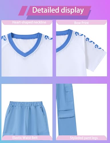 Auiopila Girls Clothes 2-Piece Bow V-Neck Top & Cargo Pants, Trendy Party/Casual Outfit for Girls 6-14Y