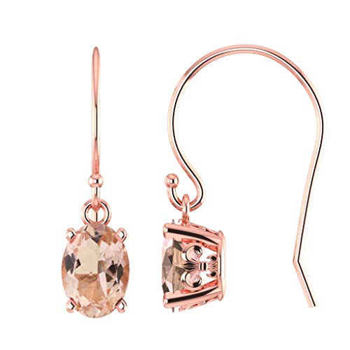 GNG Rose Gold -Plated Sterling Silver Genuine Morganite Fleur-de-lis Style French Wire Earrings 1.30 cttw 7X5MM Oval +USA Made