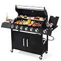 RYHOFOUD 6-Burner w/Side Burner Gas Grill with 403 SQ.IN. Outdoor Grill with 60,000 BTU,Propane Grills with Top Cover Lid,Grills Outdoor Cooking for Patios,Camping,Balcony-Q032