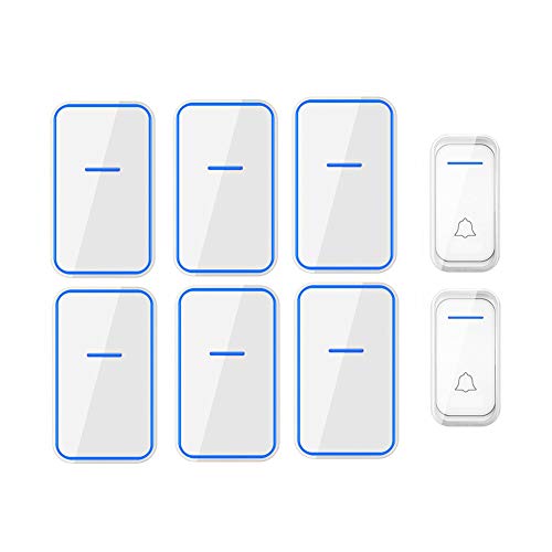 Timbre inalámbrico con timbre inalámbrico impermeable, alcance de 300 m, 2 botones, 6 receptores, 38 tonos de llamada, indicador LED, 4 niveles de volumen