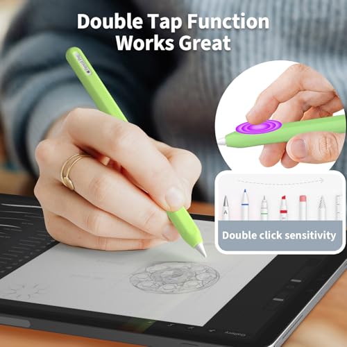 Image of Ultra-Thin Protective Pencil Cover for Apple Pencil Pro & 2nd Gen, Compatible with Apple Pencil Pro 2024 & 2nd Gen, Silicone Case Sleeve, Glow Green