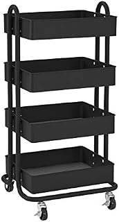 ECR4Kids 4-Tier Metal Rolling Utility Cart - Heavy Duty Mobile Storage Organizer, Black
