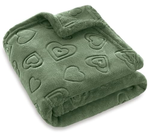 Image of BORITAR Baby Blanket with Heart Design for Girls Ultra Soft Fleece Warm and Lightweight Blankets for Infant Toddler Newborn, 30x40 Inch, Olive Green