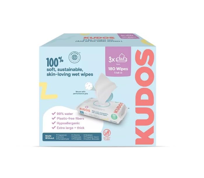 Kudos Skin-Loving Baby Wipes - Plastic-Free & Unscented - 180ct - (3 pack of 60)