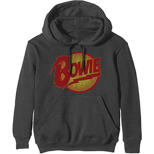 David Bowie Men's Vintage Diamond Dogs Logo Hooded Sweatshirt Charcoal3