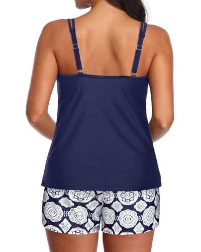 Image of Tempt Me Two Piece Tankini Swimsuits for Women Tummy Control Bathing Suit with Shorts Athletic Two Side Pockets Swimwear