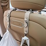Car Purse Hook for Men Women-Upgraded 3 in 1 Stronger Superior Leather Car Purse Holder Vehicle Seat Headrest Hanger Hooks for Grocery Bag Coats Umbrellas Handbag Car Hooks Car Accessories Interior